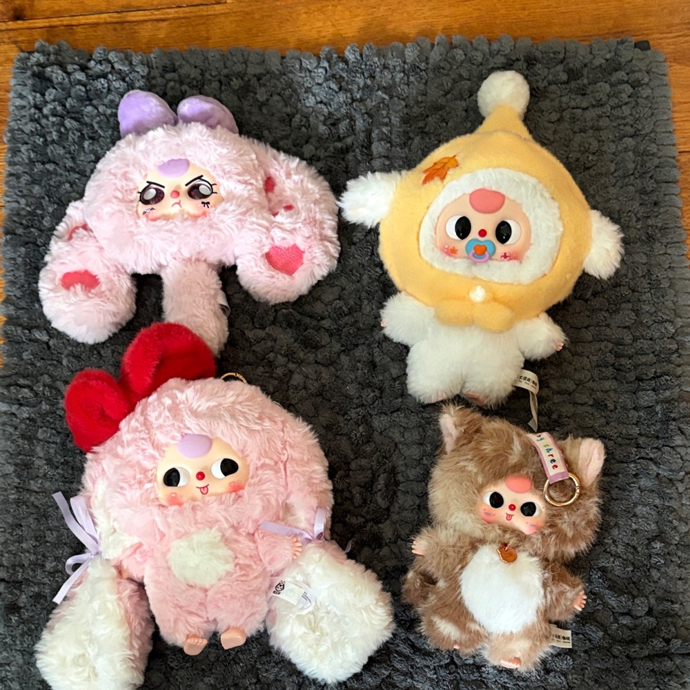 Plush Character Keychain Set - Pink, Yellow, Brown